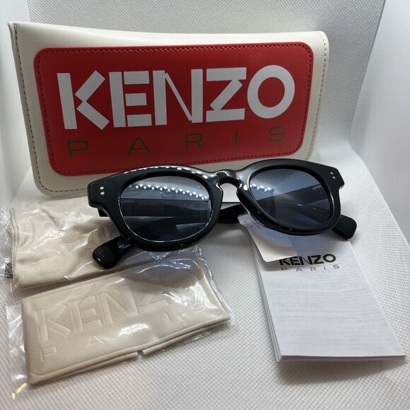 KENZO Paris Boke Flower Round Sunglasses 50 - 22 - 150 Black Blue MSRP $330 main image 7
